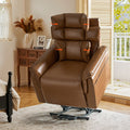 Fauteuil inclinable releveur en similicuir avec position allongée, dossier et repose-pieds réglables indépendamment, support tête et lombaire | Camel / Bleu marine | Une place