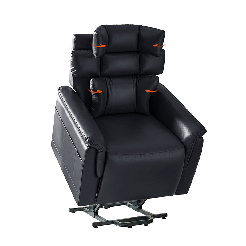 Fauteuil inclinable releveur en similicuir avec position allongée, dossier et repose-pieds réglables indépendamment, support tête et lombaire | Camel / Bleu marine | Une place