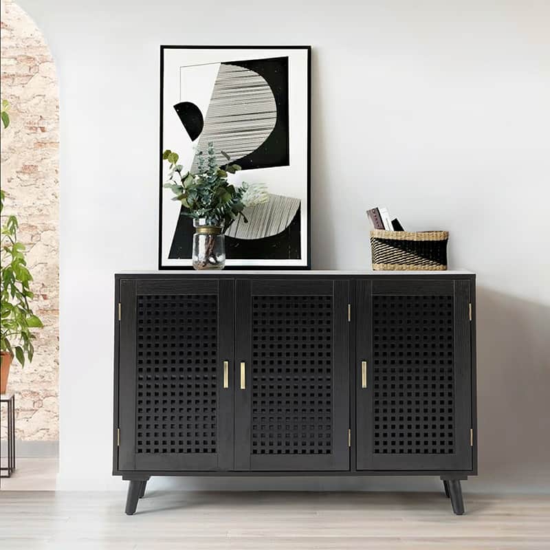 Buffet 3 portes avec pieds inclinés et poignées en bronze | Noyer / Noir / Expresso | Individuel