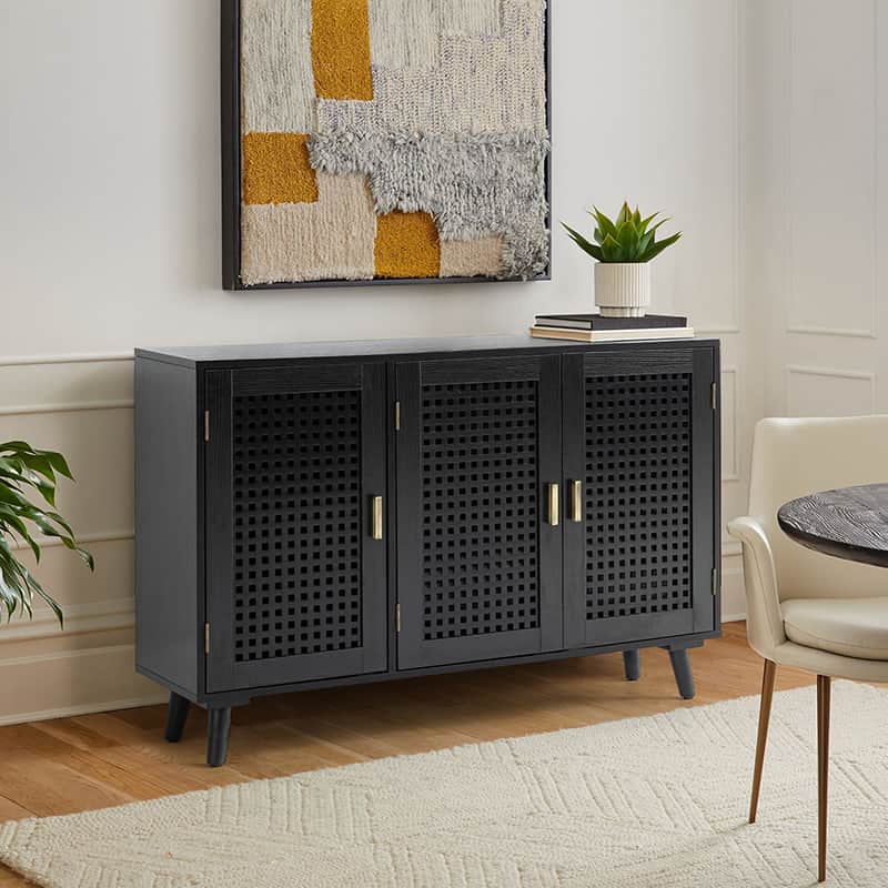 Buffet 3 portes avec pieds inclinés et poignées en bronze | Noyer / Noir / Expresso | Individuel