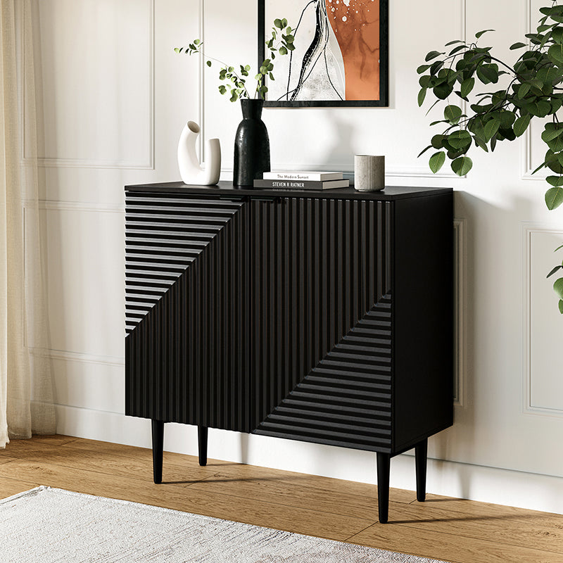 Armoire d'appoint linéaire à 2 portes et 4 étagères amovibles avec pieds en métal noir, 89 cm de haut | Marine / Gris / Noir / Blanc | Individuel
