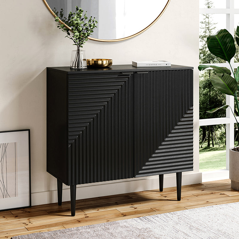 Armoire d'appoint linéaire à 2 portes et 4 étagères amovibles avec pieds en métal noir, 89 cm de haut | Marine / Gris / Noir / Blanc | Individuel