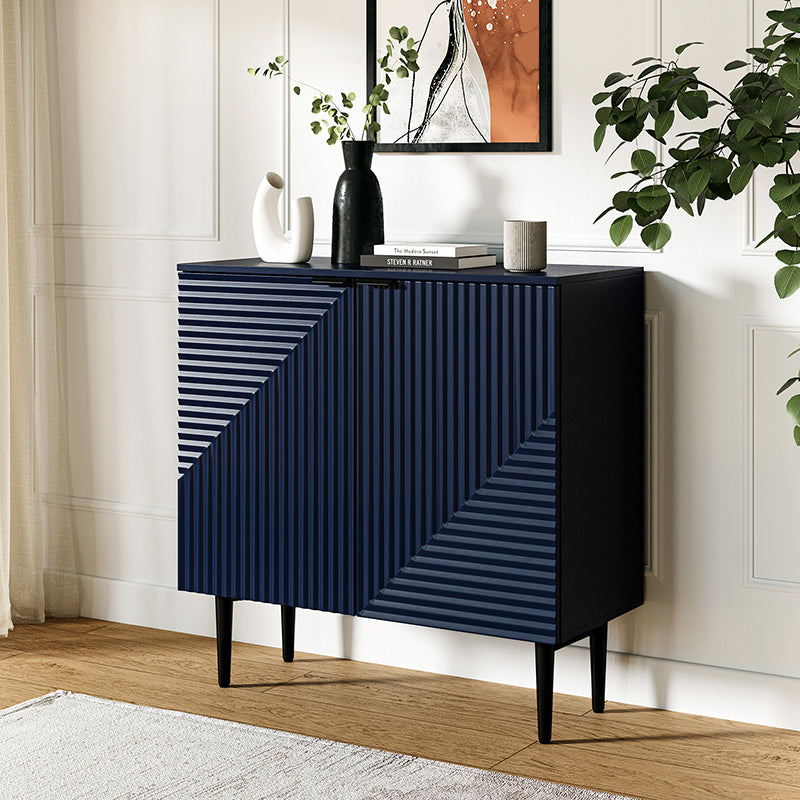 Armoire d'appoint linéaire à 2 portes et 4 étagères amovibles avec pieds en métal noir, 89 cm de haut | Marine / Gris / Noir / Blanc | Individuel