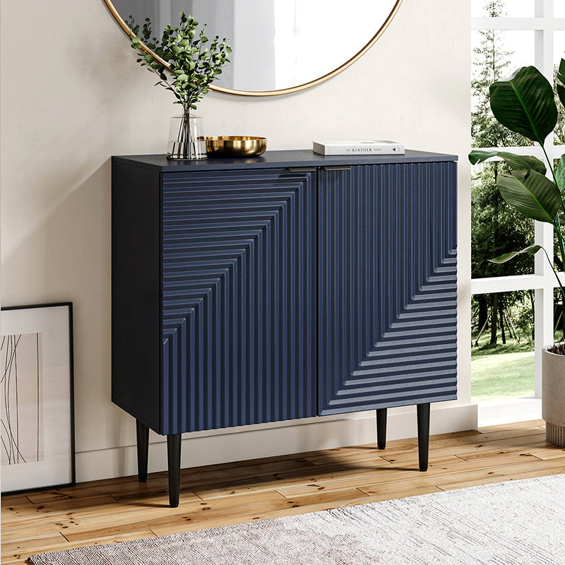 Armoire d'appoint linéaire à 2 portes et 4 étagères amovibles avec pieds en métal noir, 89 cm de haut | Marine / Gris / Noir / Blanc | Individuel