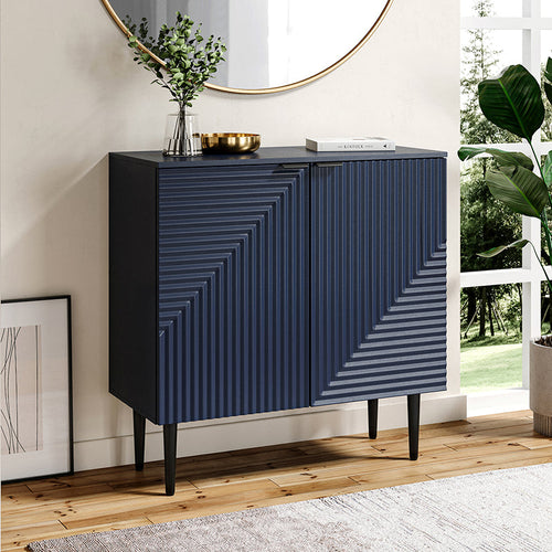 Armoire d'appoint linéaire à 2 portes et 4 étagères amovibles avec pieds en métal noir, 89 cm de haut | Marine / Gris / Noir / Blanc | Individuel