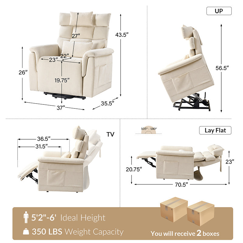 Fauteuil inclinable releveur avec massage dorsal par airbag, thérapie chauffante et support tête et lombaire réglables | Bleu marine / Beige | Monoplace