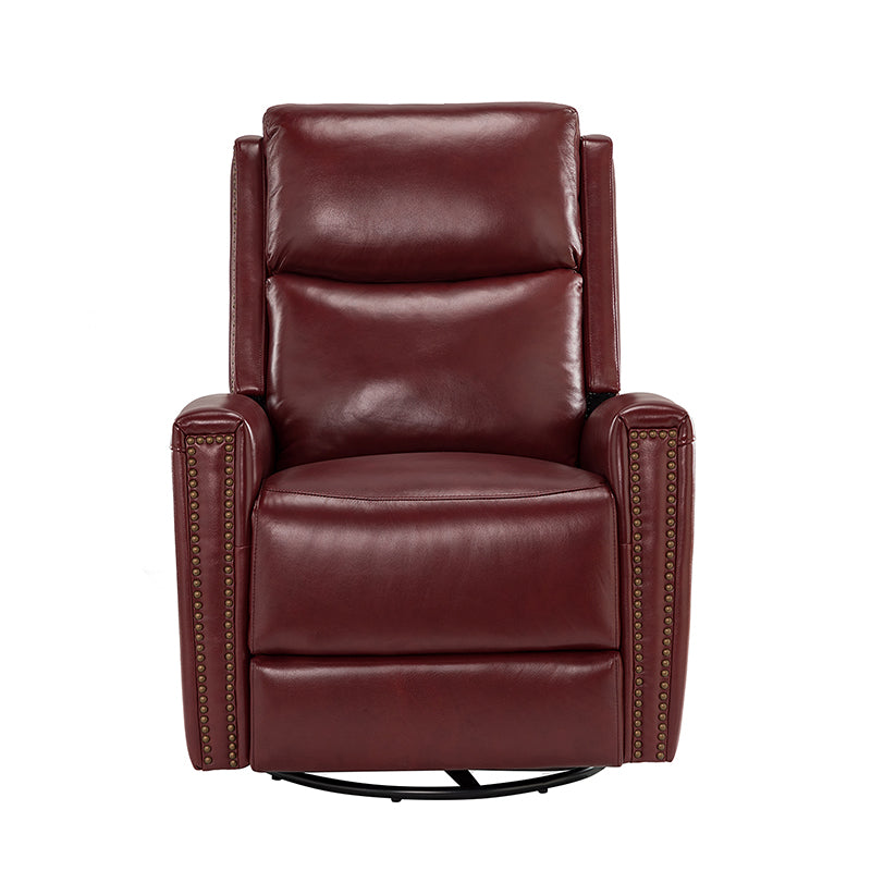 Fauteuil inclinable à dossier haut en cuir véritable avec clous décoratifs, ressorts en S et 3 positions manuelles | Bourgogne / Chameau / Marron / Noir / Tourterelle / Bleu marine / Beige / Sauge / Taupe | Fauteuil simple