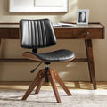 Chaise de bureau capitonnée Mid-Century à dossier canalisé avec cadre en bois courbé et pivotant à 360° | Noir / Ivoire | Siège unique