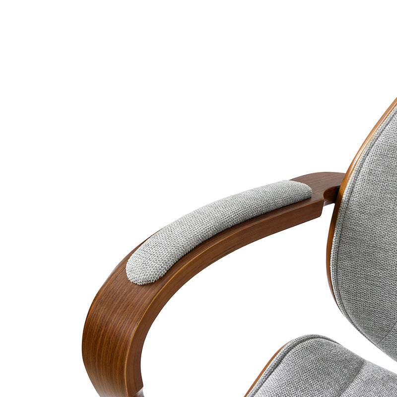 Chaise de bureau ergonomique avec appui-tête, accoudoirs en bois rembourrés, hauteur réglable, fonction pivotante et basculante | Mousse / Bleu marine / Gris | Siège simple