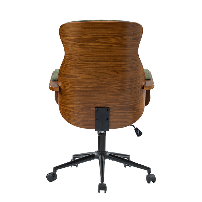 Chaise de bureau ergonomique avec appui-tête, accoudoirs en bois rembourrés, hauteur réglable, fonction pivotante et basculante | Mousse / Bleu marine / Gris | Siège simple