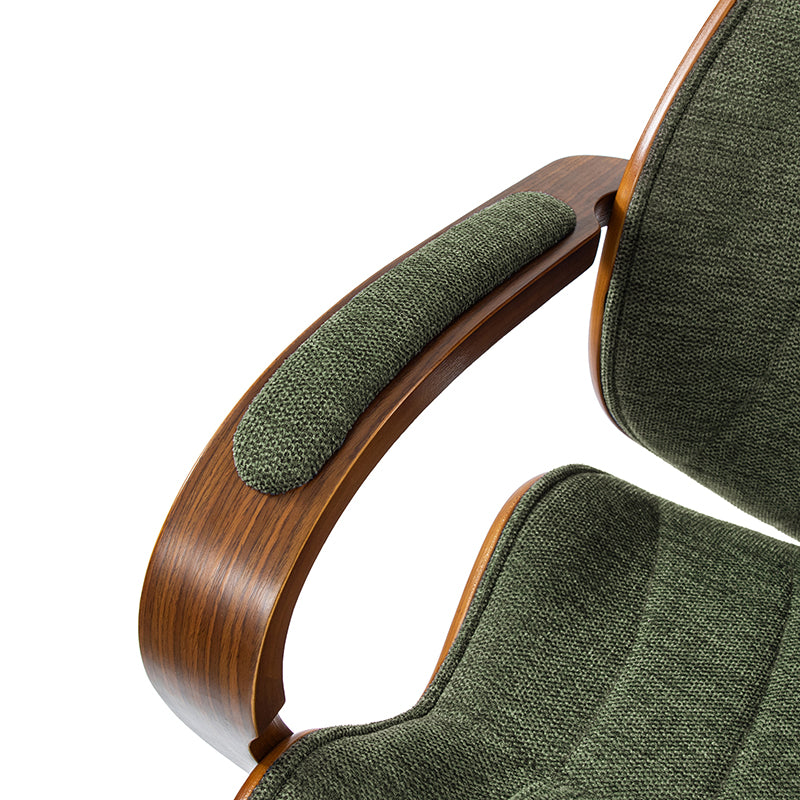 Chaise de bureau ergonomique avec appui-tête, accoudoirs en bois rembourrés, hauteur réglable, fonction pivotante et basculante | Mousse / Bleu marine / Gris | Siège simple