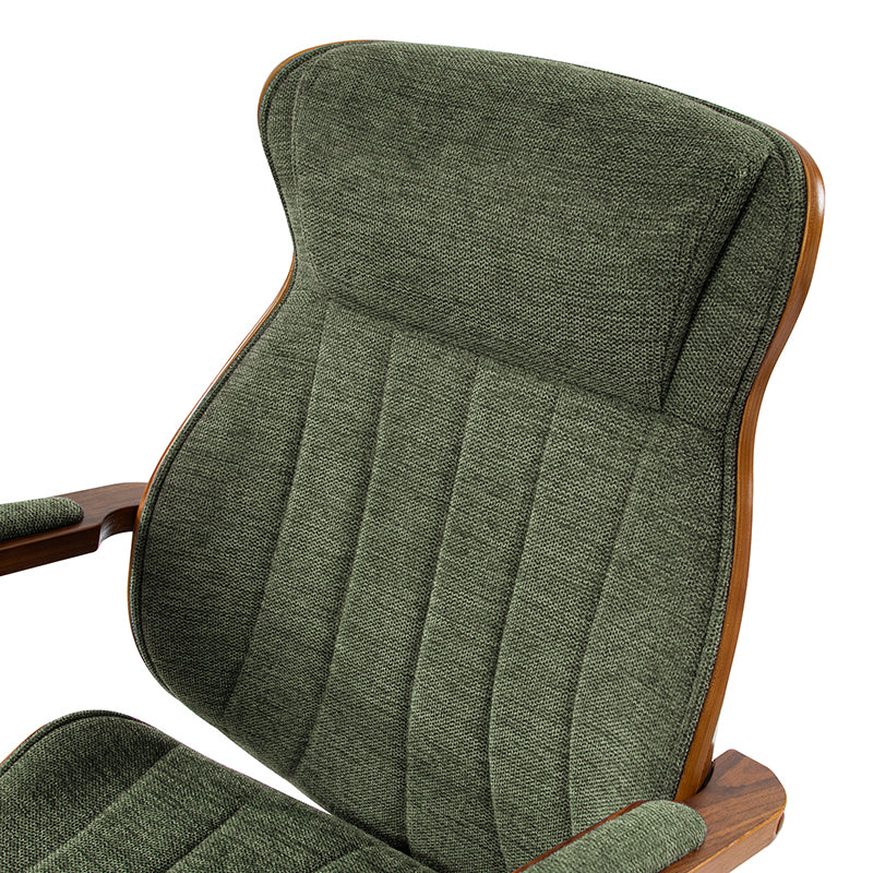 Chaise de bureau ergonomique avec appui-tête, accoudoirs en bois rembourrés, hauteur réglable, fonction pivotante et basculante | Mousse / Bleu marine / Gris | Siège simple