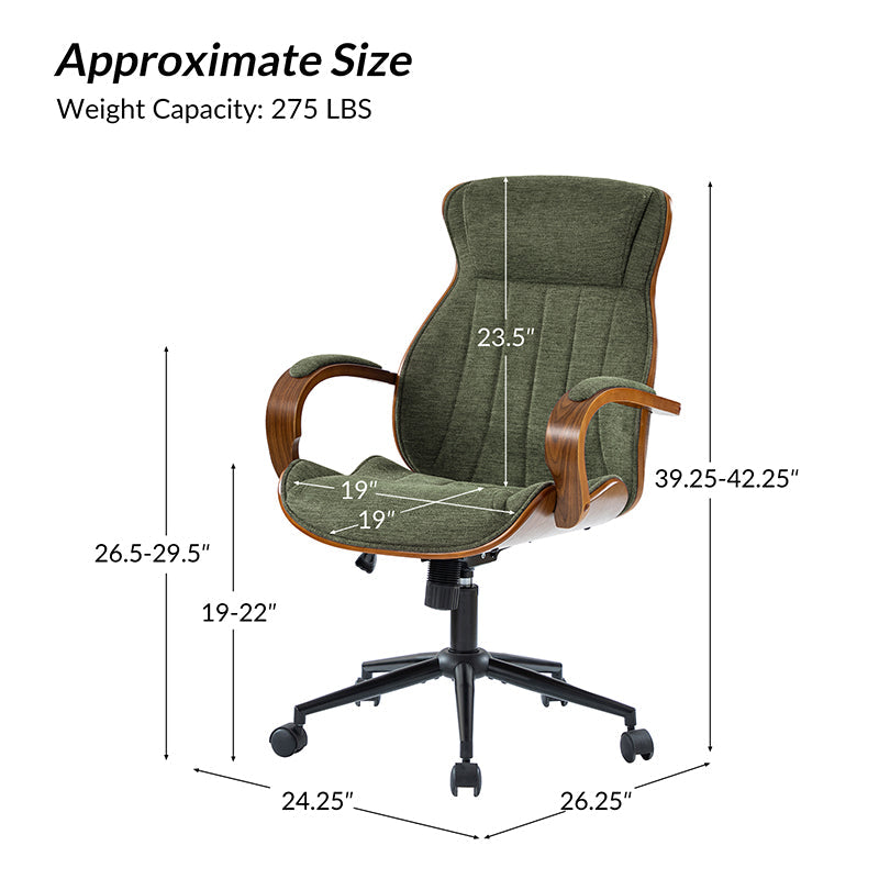 Chaise de bureau ergonomique avec appui-tête, accoudoirs en bois rembourrés, hauteur réglable, fonction pivotante et basculante | Mousse / Bleu marine / Gris | Siège simple