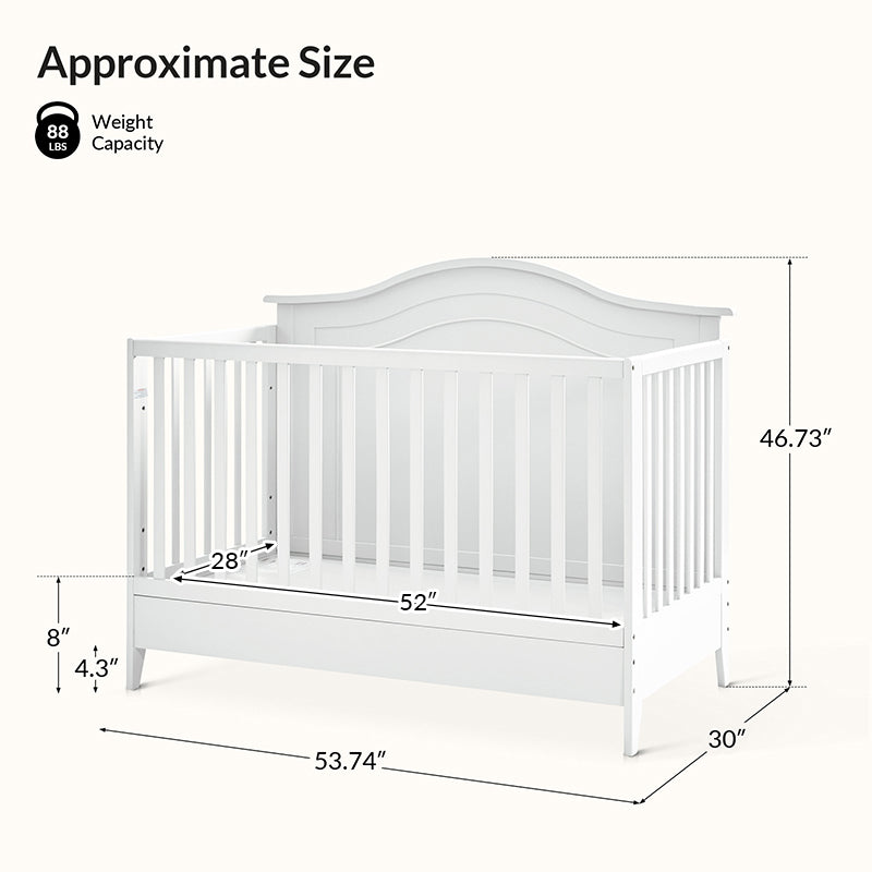 Lit de bébé convertible 5-en-1 avec berceau à bascule, lit de tout-petit, lit de repos et conversion en bureau | Blanc / Gris | Simple