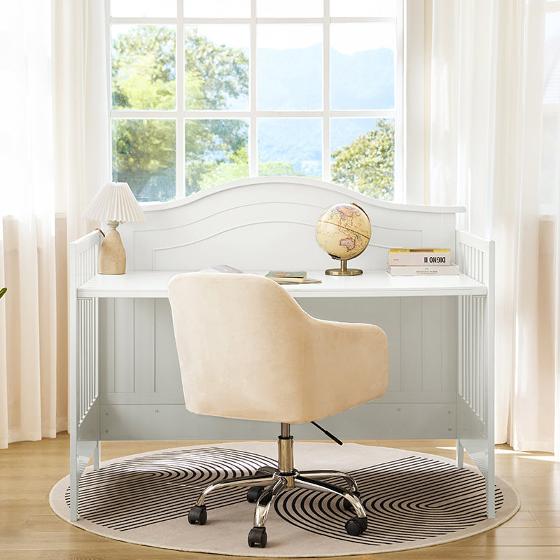 Lit de bébé convertible 5-en-1 avec berceau à bascule, lit de tout-petit, lit de repos et conversion en bureau | Blanc / Gris | Simple