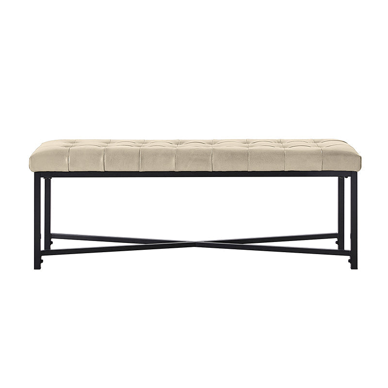 Banc de rangement en cuir pleine fleur avec capitonnage, plateau relevable et pieds en métal | Beige / Noir / Marron | Simple
