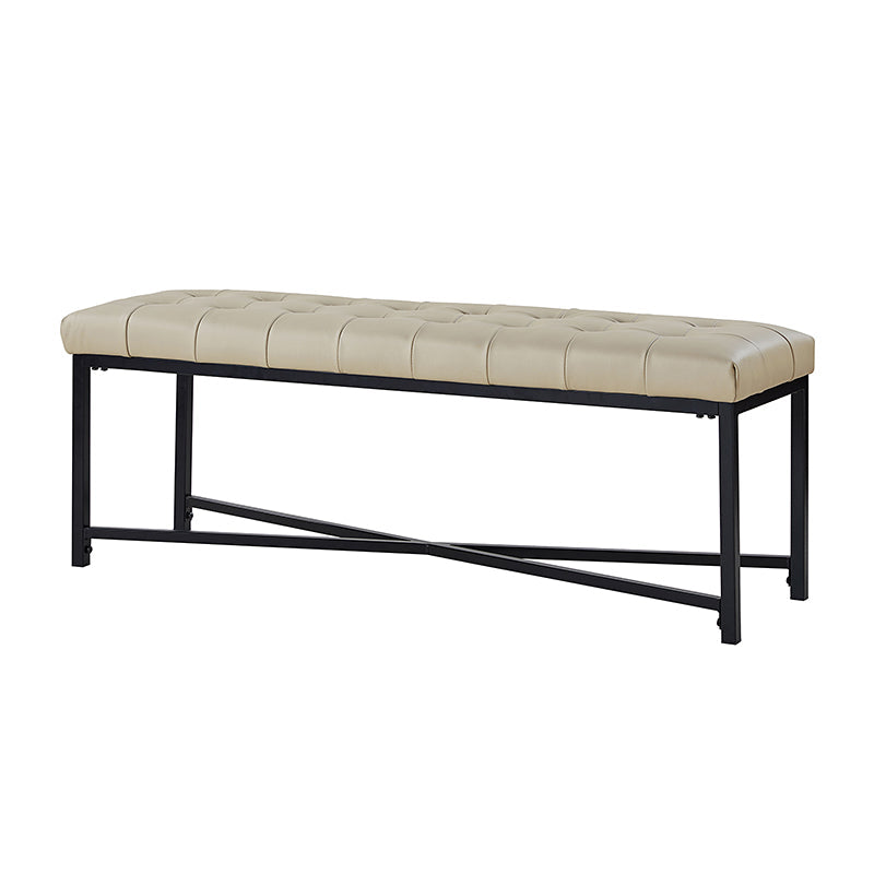 Banc de rangement en cuir pleine fleur avec capitonnage, plateau relevable et pieds en métal | Beige / Noir / Marron | Simple
