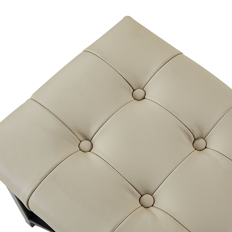 Banc de rangement en cuir pleine fleur avec capitonnage, plateau relevable et pieds en métal | Beige / Noir / Marron | Simple