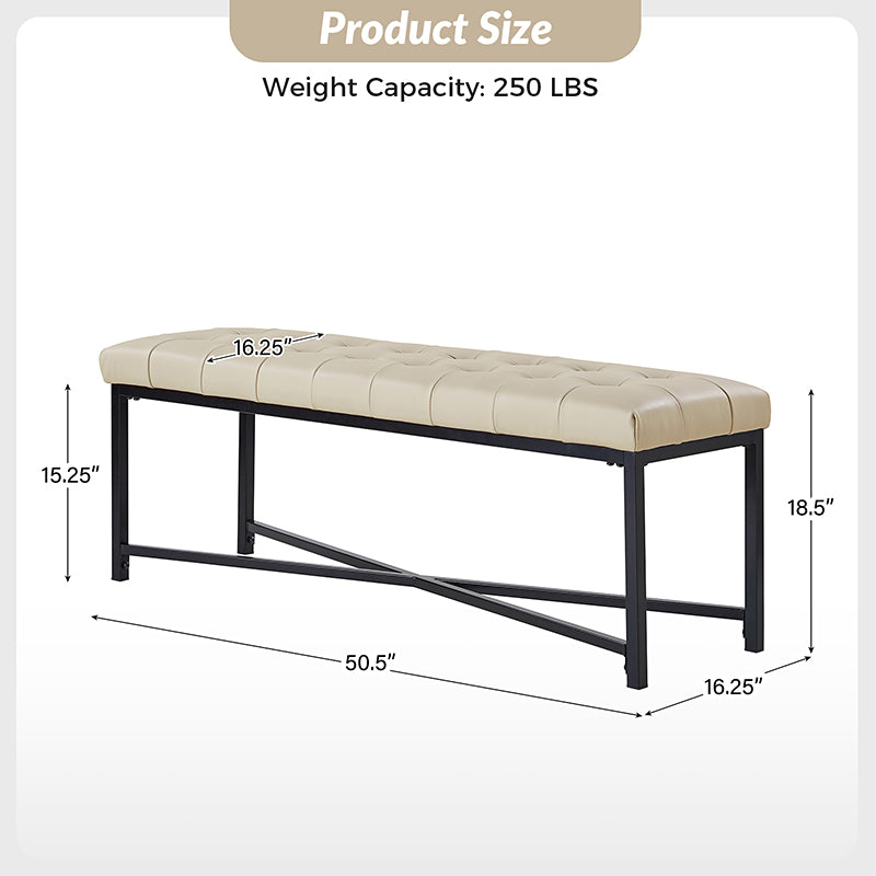 Banc de rangement en cuir pleine fleur avec capitonnage, plateau relevable et pieds en métal | Beige / Noir / Marron | Simple