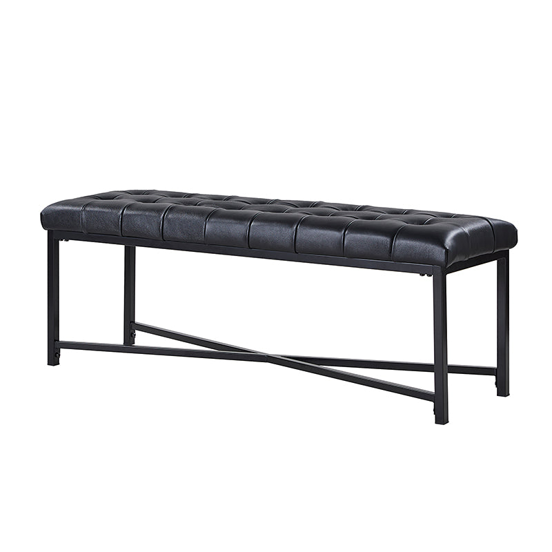Banc de rangement en cuir pleine fleur avec capitonnage, plateau relevable et pieds en métal | Beige / Noir / Marron | Simple