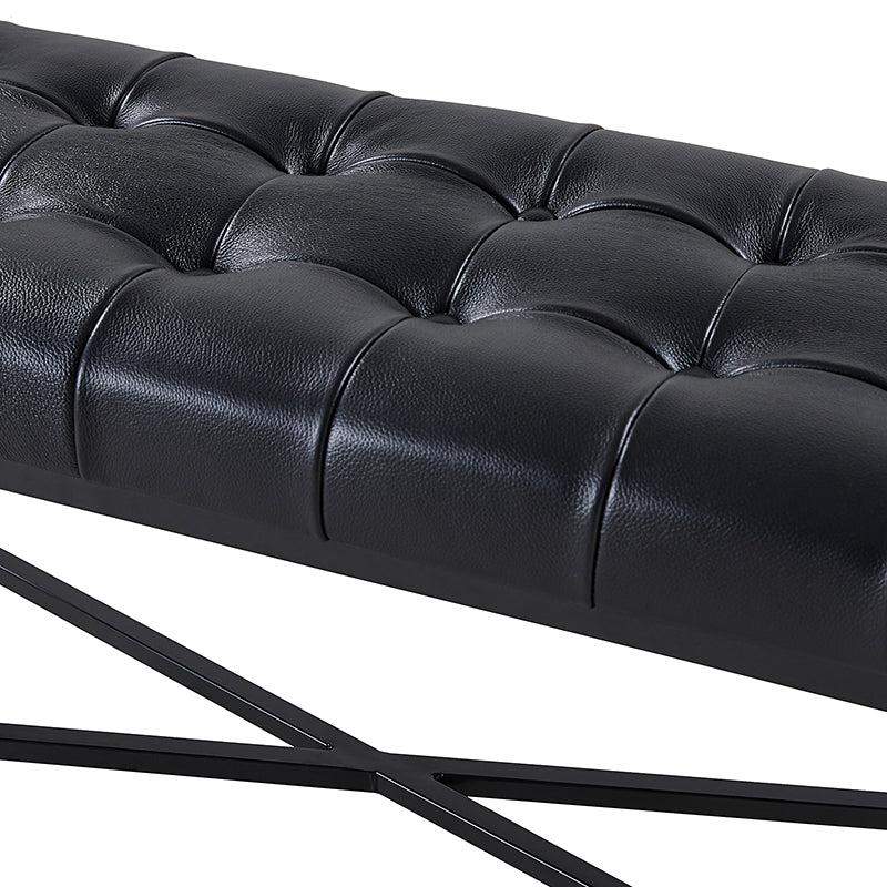 Banc de rangement en cuir pleine fleur avec capitonnage, plateau relevable et pieds en métal | Beige / Noir / Marron | Simple
