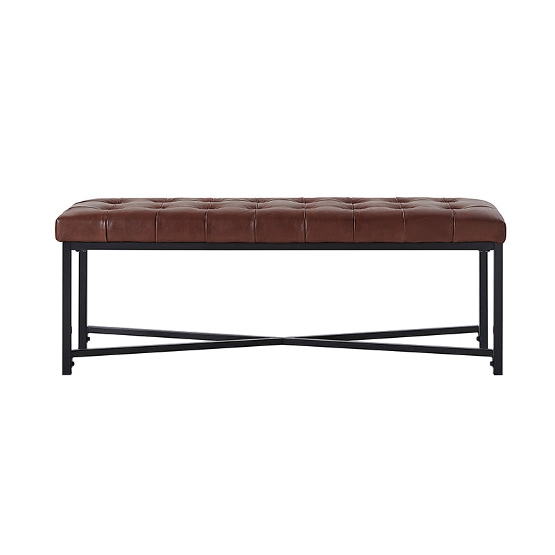 Banc de rangement en cuir pleine fleur avec capitonnage, plateau relevable et pieds en métal | Beige / Noir / Marron | Simple