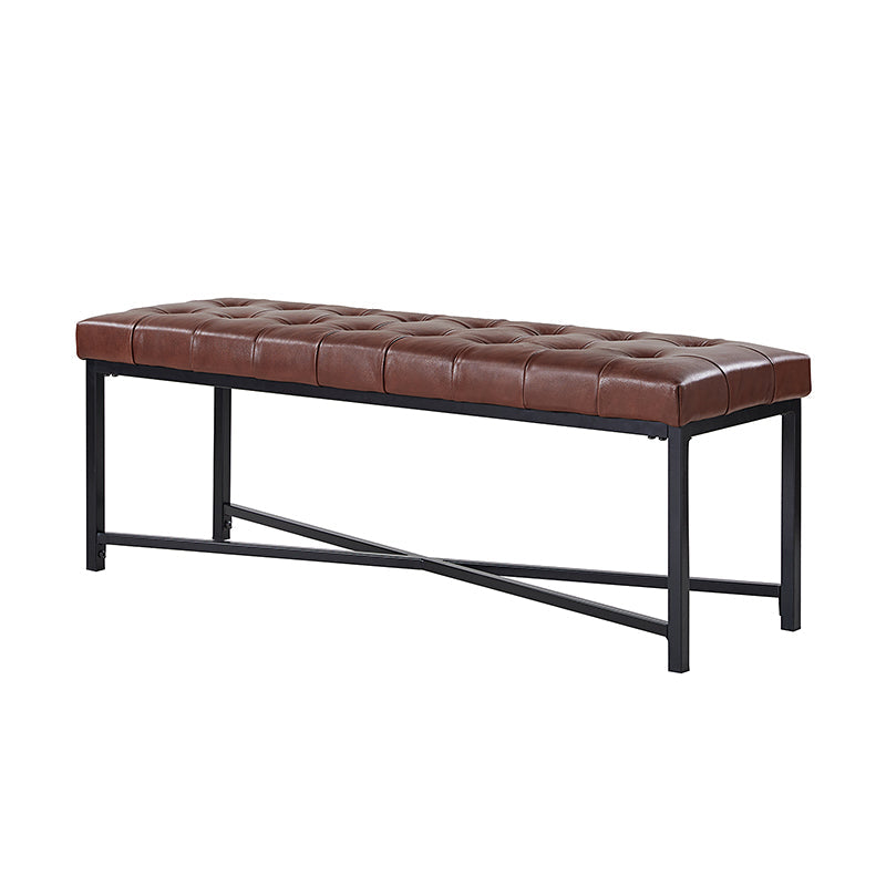 Banc de rangement en cuir pleine fleur avec capitonnage, plateau relevable et pieds en métal | Beige / Noir / Marron | Simple