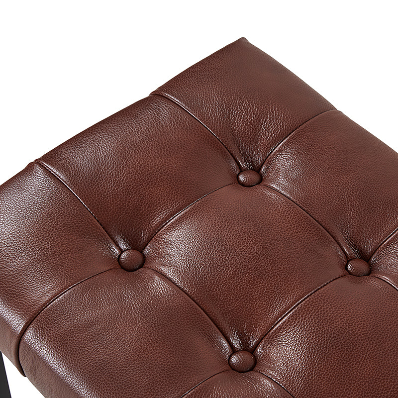 Banc de rangement en cuir pleine fleur avec capitonnage, plateau relevable et pieds en métal | Beige / Noir / Marron | Simple