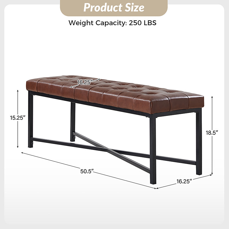Banc de rangement en cuir pleine fleur avec capitonnage, plateau relevable et pieds en métal | Beige / Noir / Marron | Simple