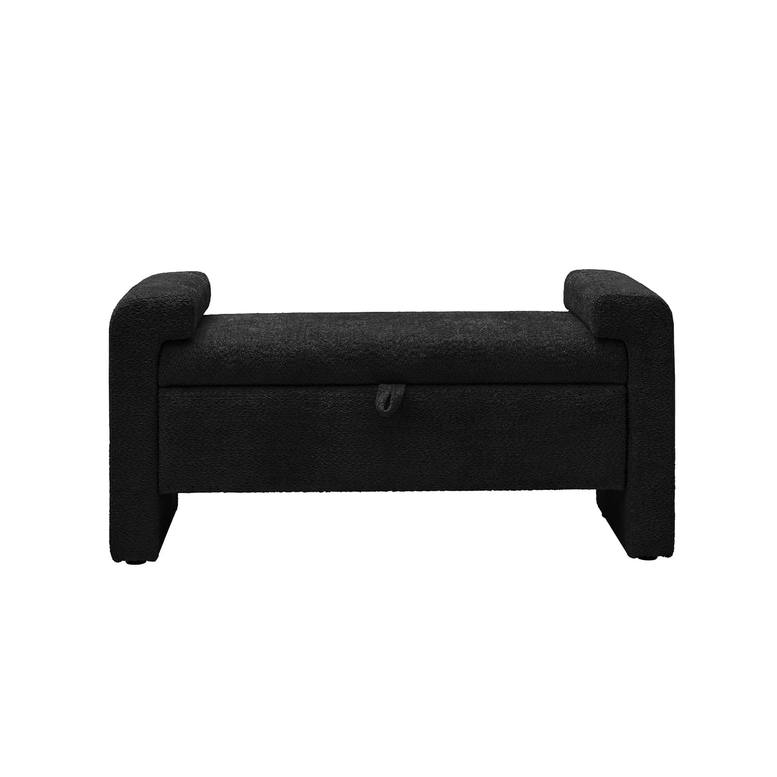 Banc en tissu bouclé avec tiroir escamotable et pieds en bois massif | Ivoire / Noir / Sauge | Simple