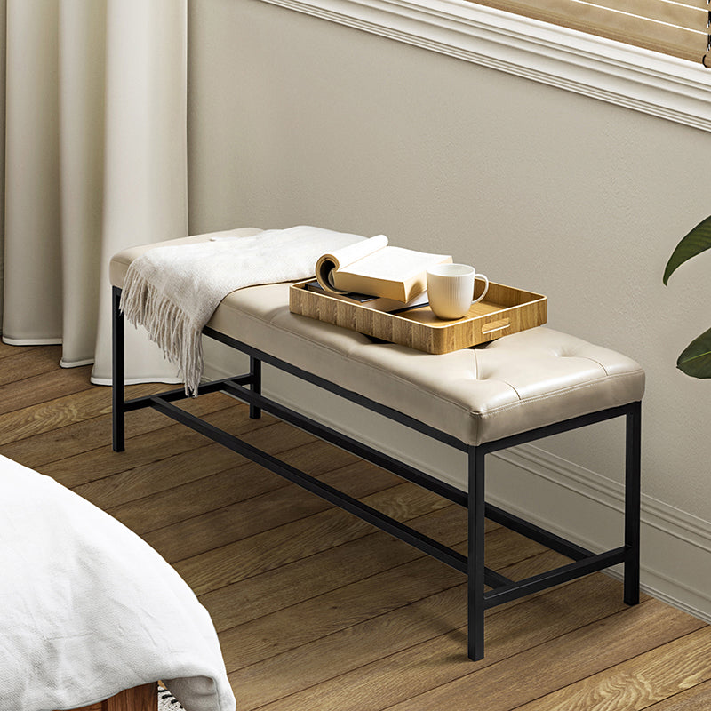 Banc rembourré capitonné avec pieds en métal noir | Camel / Noir / Beige | Unique