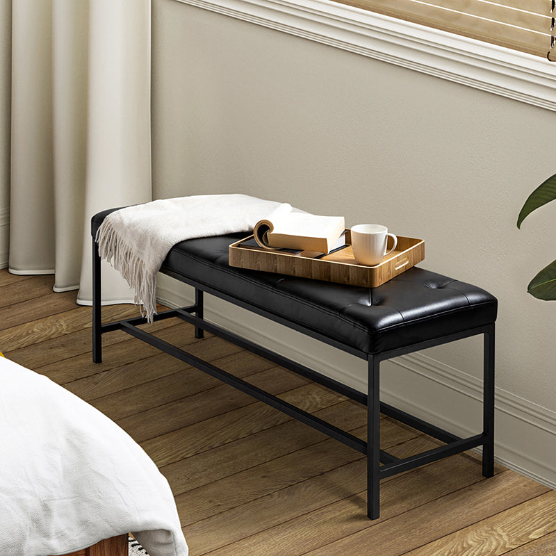 Banc rembourré capitonné avec pieds en métal noir | Camel / Noir / Beige | Unique