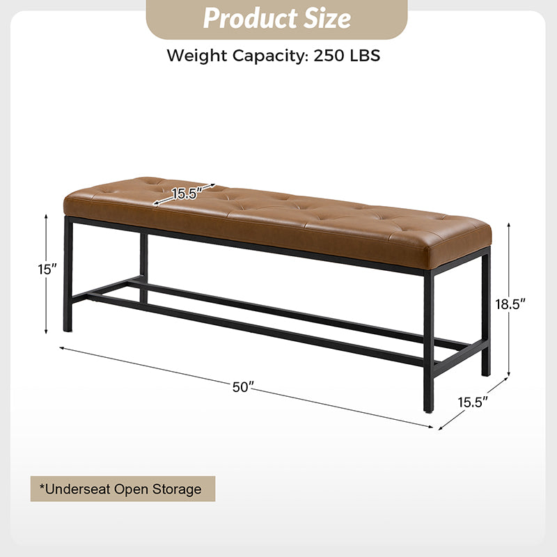 Banc rembourré capitonné avec pieds en métal noir | Camel / Noir / Beige | Unique