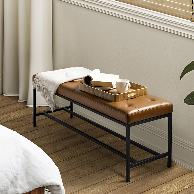 Banc rembourré capitonné avec pieds en métal noir | Camel / Noir / Beige | Unique