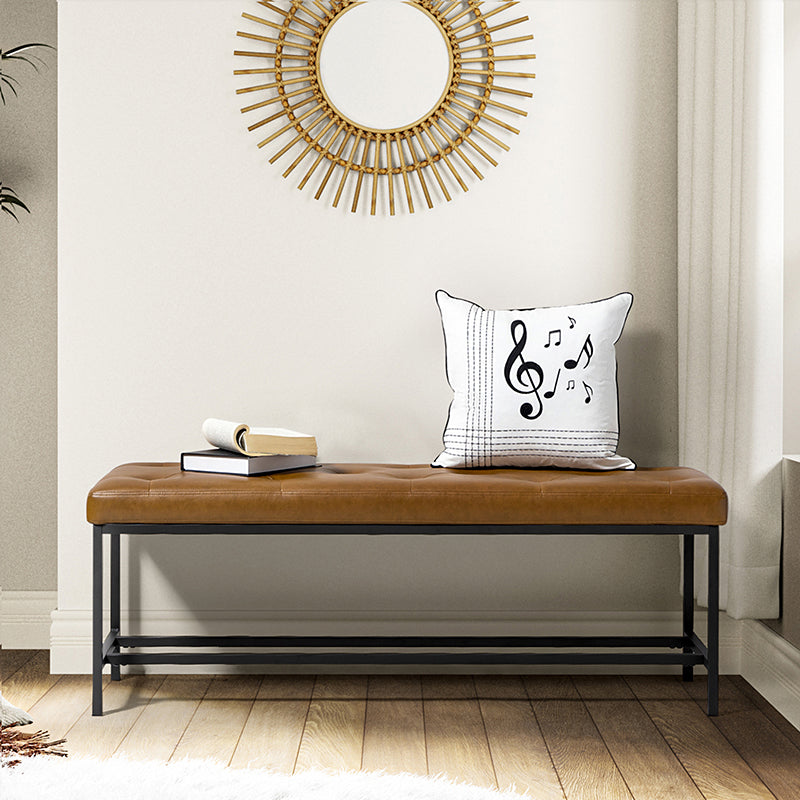 Banc rembourré capitonné avec pieds en métal noir | Camel / Noir / Beige | Unique