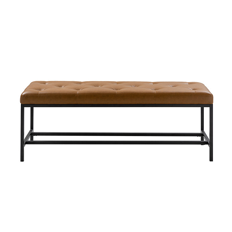 Banc rembourré capitonné avec pieds en métal noir | Camel / Noir / Beige | Unique