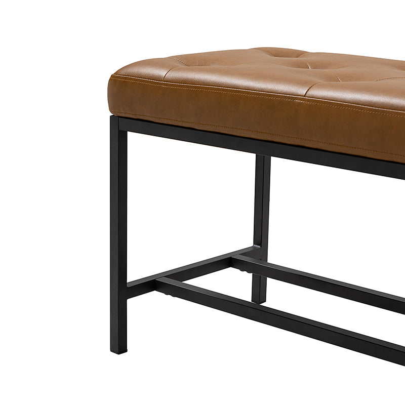 Banc rembourré capitonné avec pieds en métal noir | Camel / Noir / Beige | Unique
