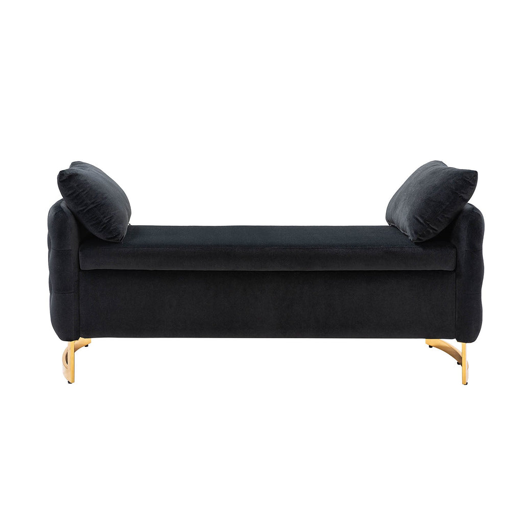 Banc de rangement capitonné avec accoudoirs, dessus relevable, rembourrage en mousse et pieds dorés | Ivoire / Moutarde / Noir / Bleu marine / Sarcelle | Simple