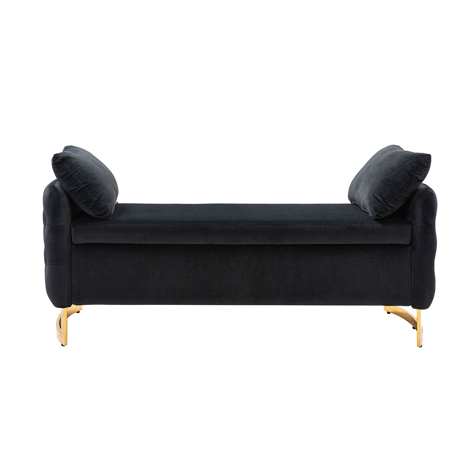 Banc de rangement capitonné avec accoudoirs, dessus relevable, rembourrage en mousse et pieds dorés | Ivoire / Moutarde / Noir / Bleu marine / Sarcelle | Simple