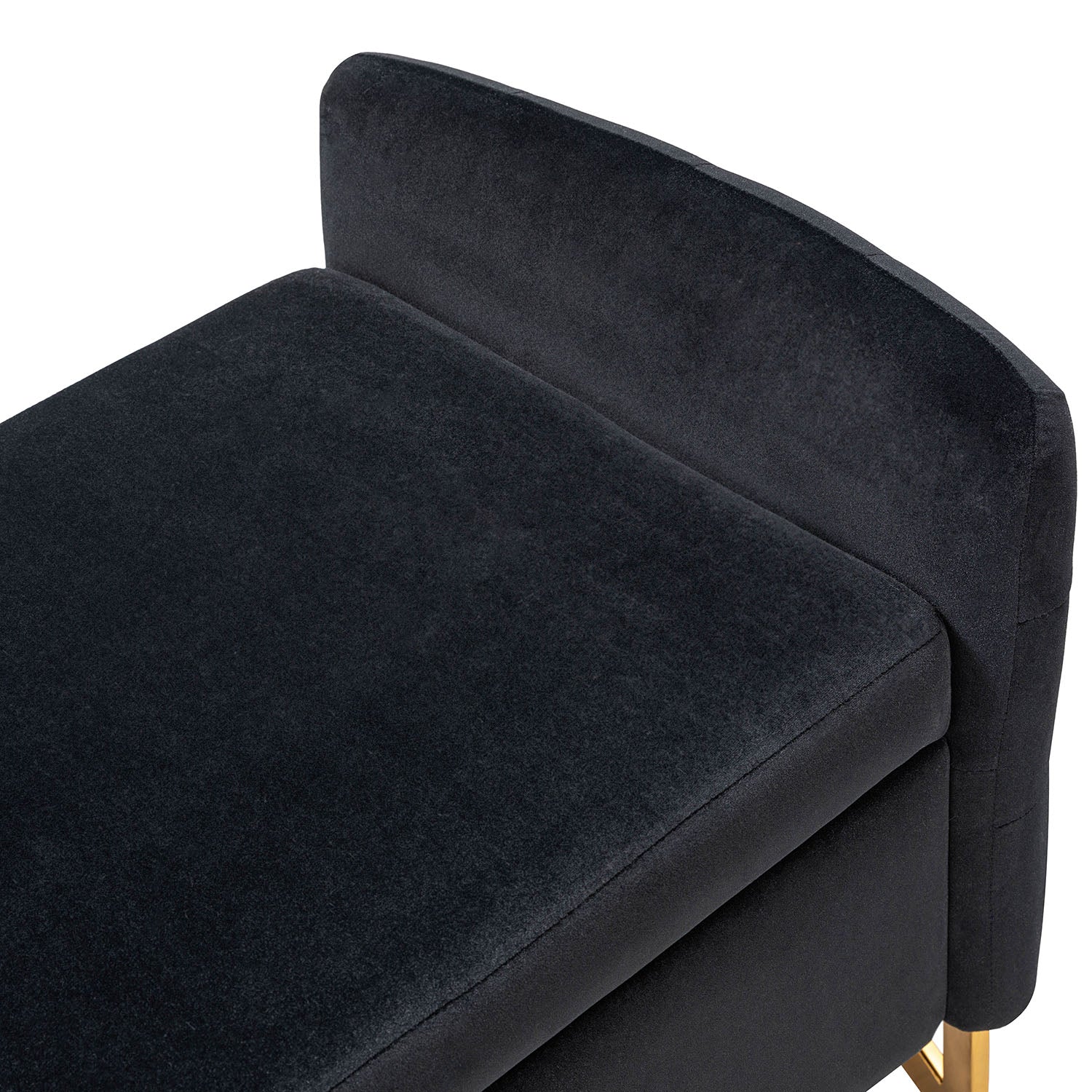 Banc de rangement capitonné avec accoudoirs, dessus relevable, rembourrage en mousse et pieds dorés | Ivoire / Moutarde / Noir / Bleu marine / Sarcelle | Simple