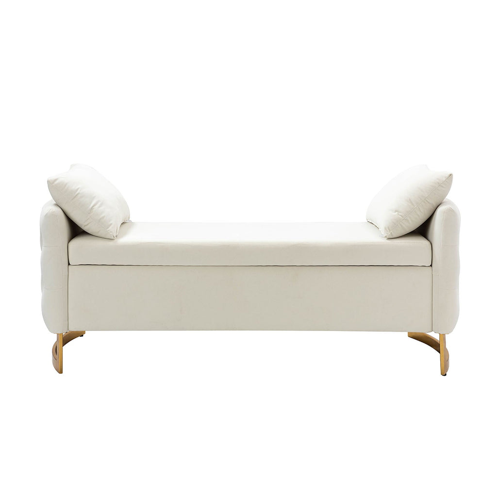 Banc de rangement capitonné avec accoudoirs, dessus relevable, rembourrage en mousse et pieds dorés | Ivoire / Moutarde / Noir / Bleu marine / Sarcelle | Simple