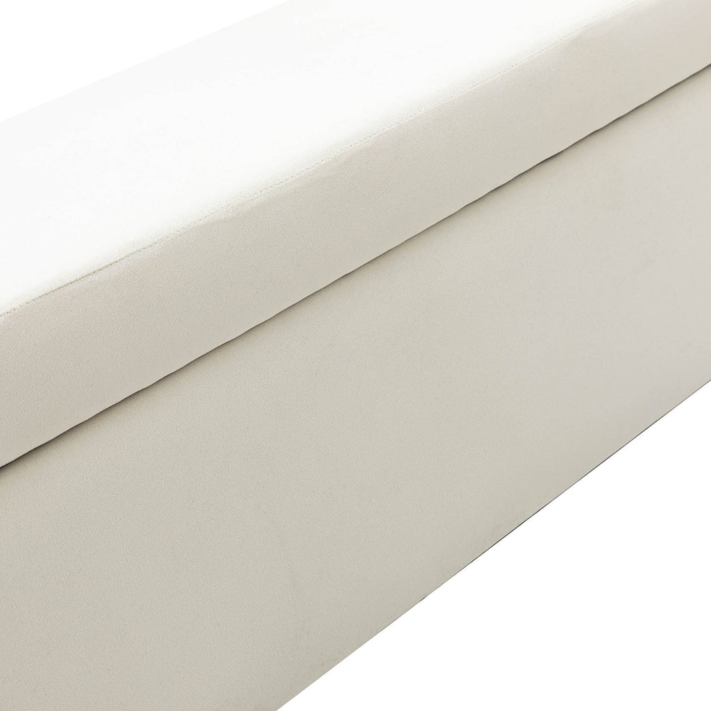 Banc de rangement capitonné avec accoudoirs, dessus relevable, rembourrage en mousse et pieds dorés | Ivoire / Moutarde / Noir / Bleu marine / Sarcelle | Simple