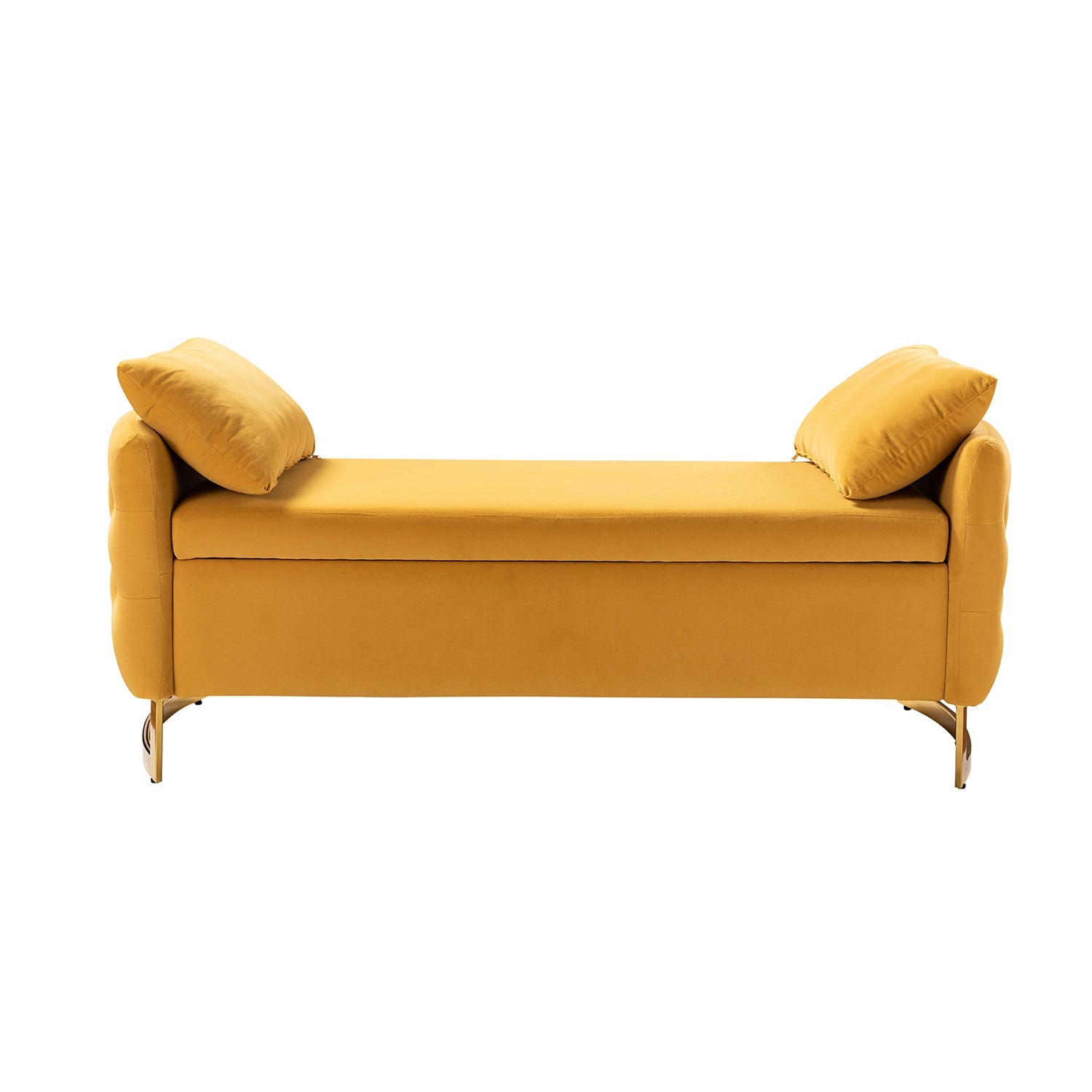 Banc de rangement capitonné avec accoudoirs, dessus relevable, rembourrage en mousse et pieds dorés | Ivoire / Moutarde / Noir / Bleu marine / Sarcelle | Simple