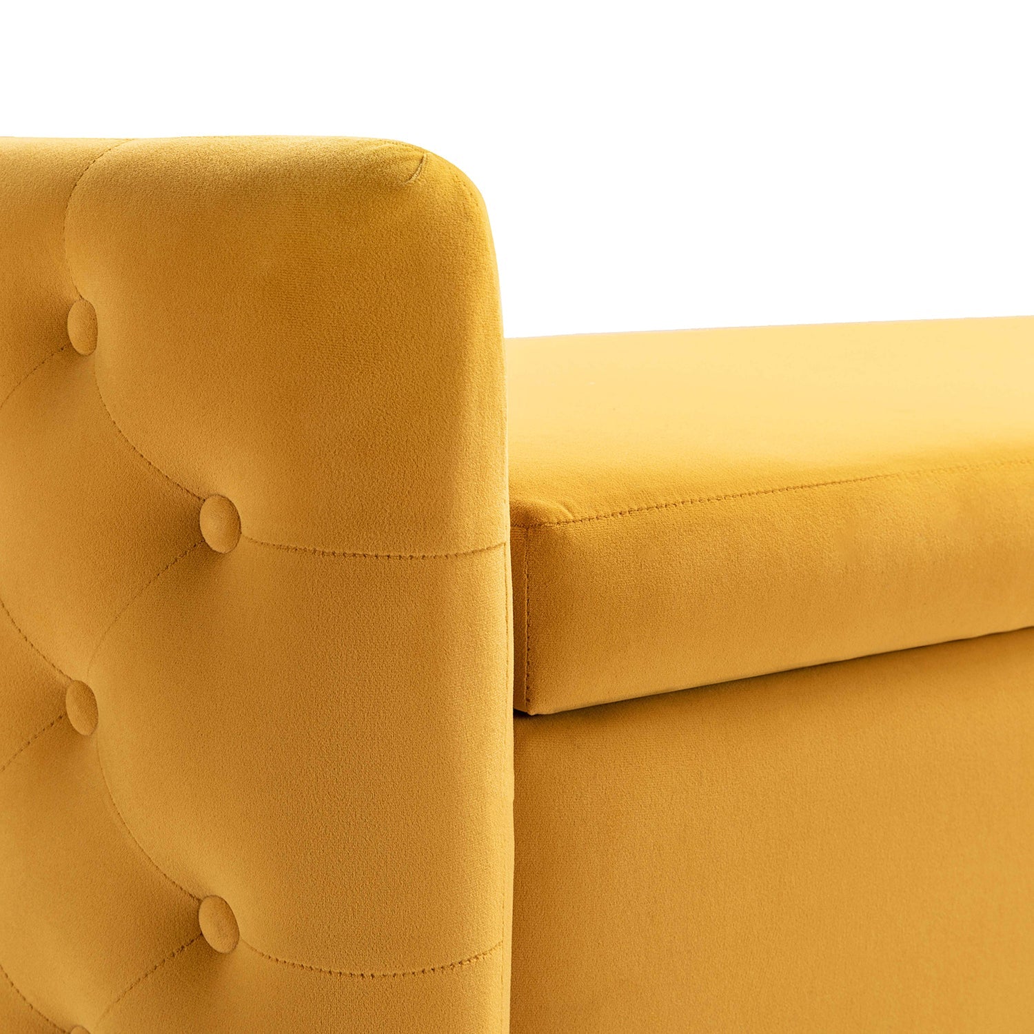 Banc de rangement capitonné avec accoudoirs, dessus relevable, rembourrage en mousse et pieds dorés | Ivoire / Moutarde / Noir / Bleu marine / Sarcelle | Simple
