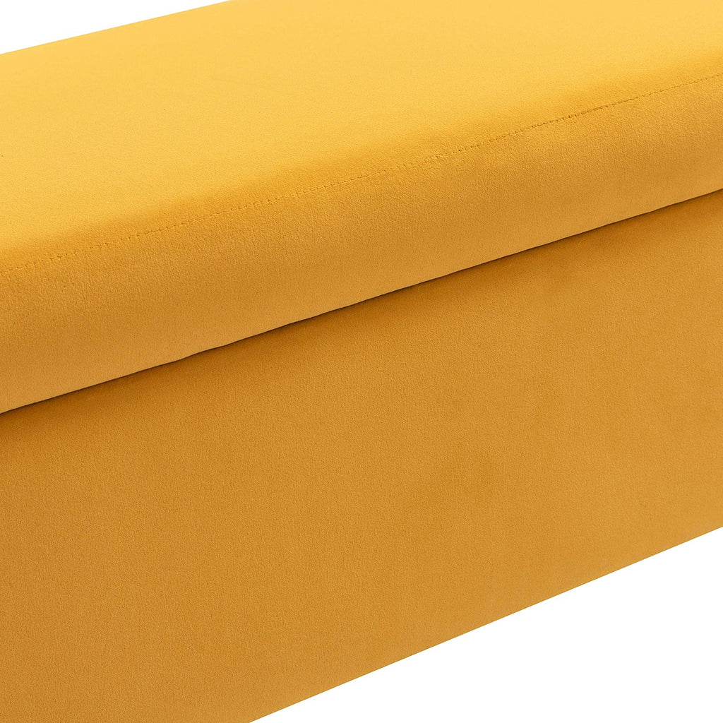 Banc de rangement capitonné avec accoudoirs, dessus relevable, rembourrage en mousse et pieds dorés | Ivoire / Moutarde / Noir / Bleu marine / Sarcelle | Simple