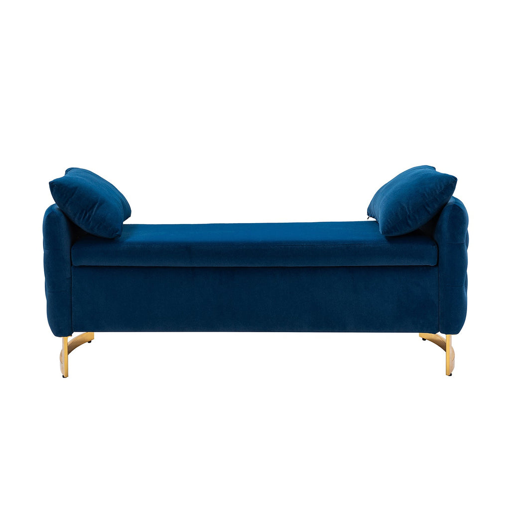 Banc de rangement capitonné avec accoudoirs, dessus relevable, rembourrage en mousse et pieds dorés | Ivoire / Moutarde / Noir / Bleu marine / Sarcelle | Simple