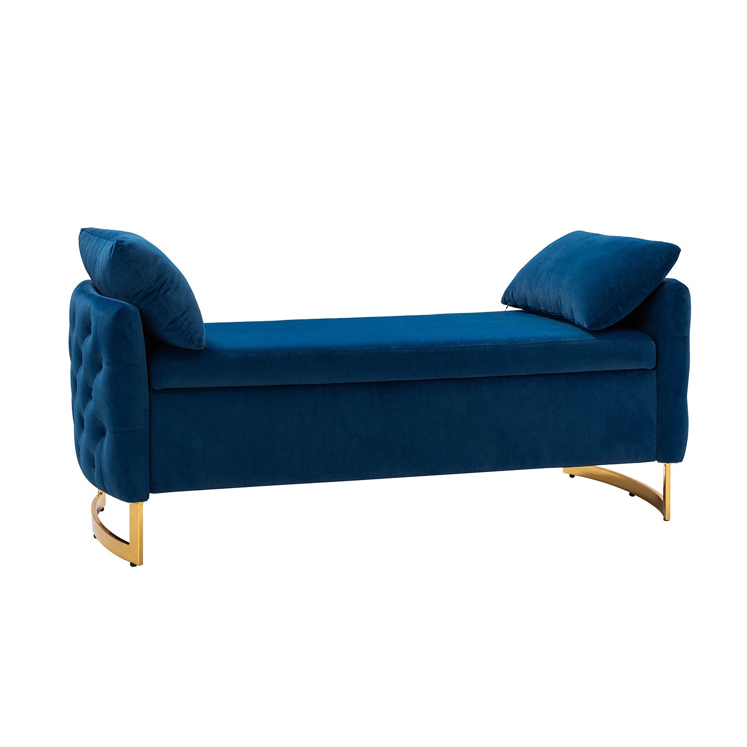 Banc de rangement capitonné avec accoudoirs, dessus relevable, rembourrage en mousse et pieds dorés | Ivoire / Moutarde / Noir / Bleu marine / Sarcelle | Simple