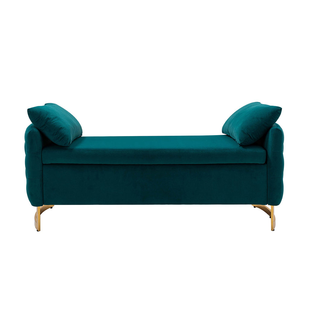 Banc de rangement capitonné avec accoudoirs, dessus relevable, rembourrage en mousse et pieds dorés | Ivoire / Moutarde / Noir / Bleu marine / Sarcelle | Simple