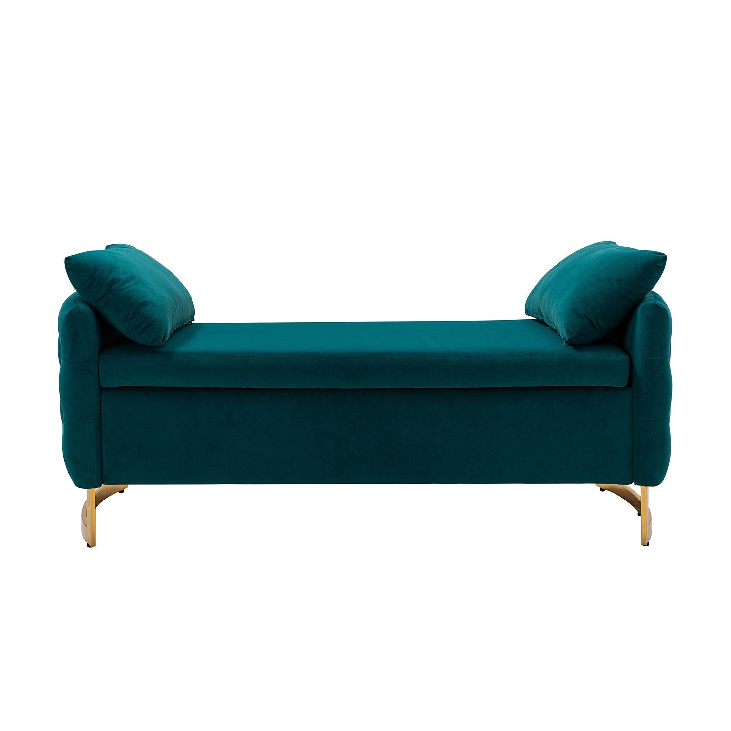 Banc de rangement capitonné avec accoudoirs, dessus relevable, rembourrage en mousse et pieds dorés | Ivoire / Moutarde / Noir / Bleu marine / Sarcelle | Simple
