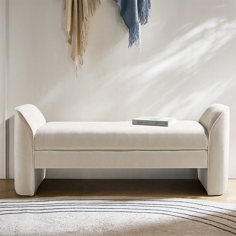 Banc de rangement capitonné en chenille moderne de 145 cm avec bords passepoilés, accoudoirs et coussin en mousse | Gris / Beige / Sauge / Noir | Simple